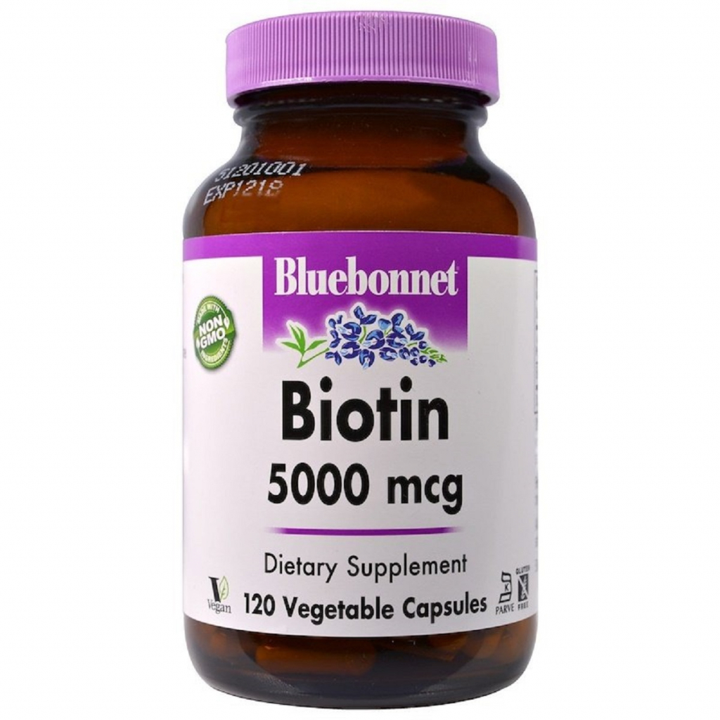Вітамін Bluebonnet Nutrition Біотин (B7) 5000 мкг, Biotin, 120 вегетаріанських капсул (BLB0448) - зображення 1