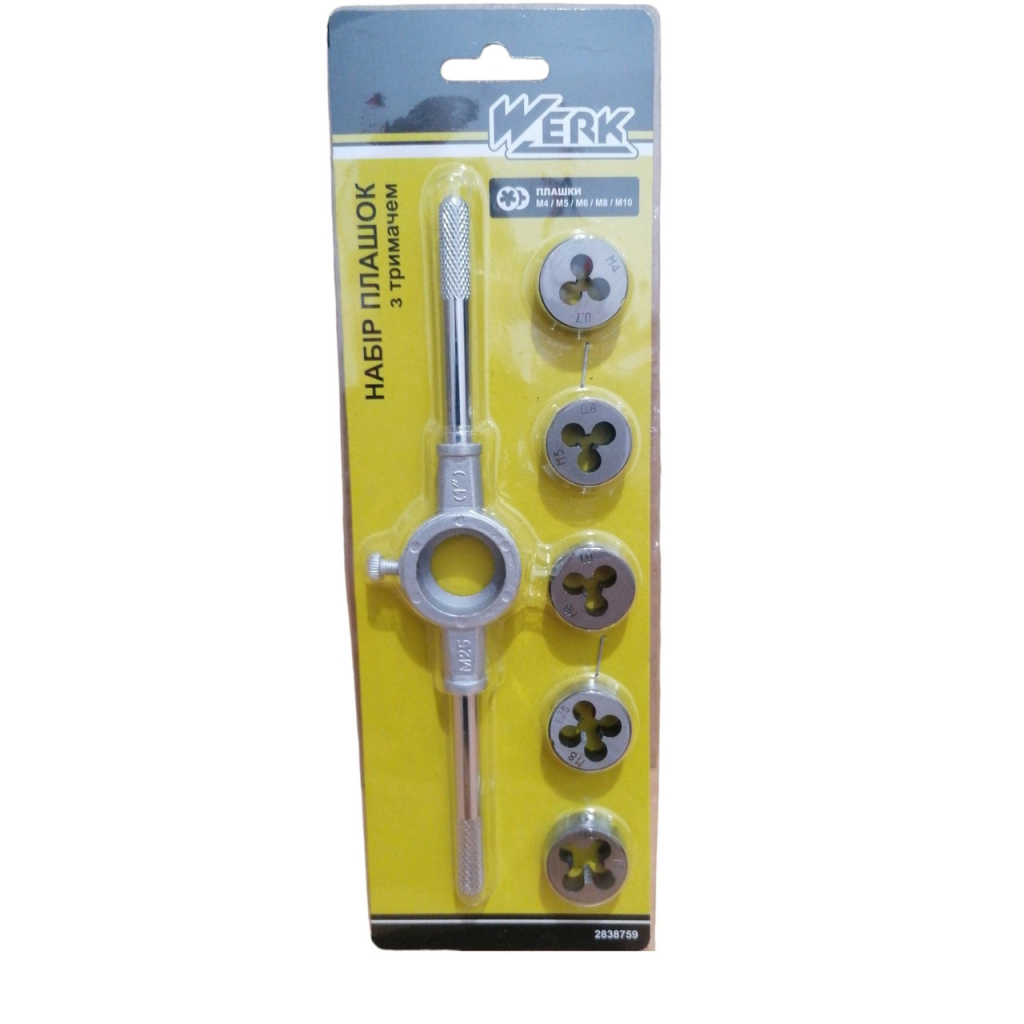 Набір мітчиків і плашок Werk плашок з тримачем 6 од. (4x0.7, 5x0.8, 6x1.0, 8x1.25, 10x1.5 мм) (122731) - зображення 2