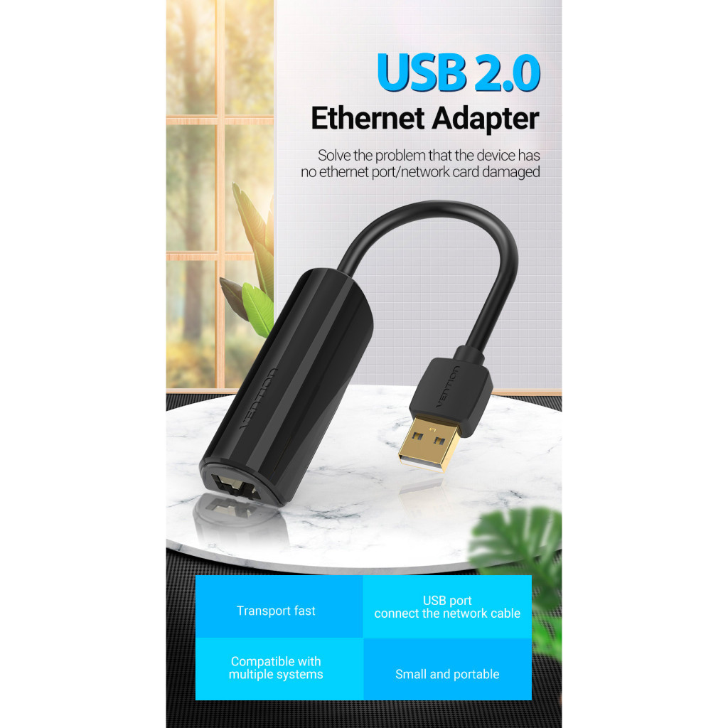 Перехідник USB 2.0 AM to RJ45 Ethernet 100Mbps Vention (CEGBB) - зображення 4