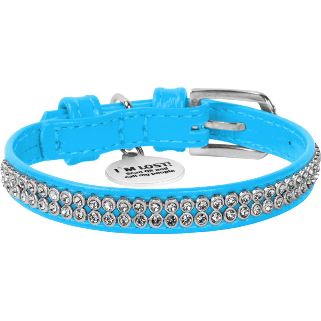 Нашийник для тварин WAUDOG Glamour з QR-паспортом "Стрази" XS Ш 9 мм Д 19-25 см блакитний (33072) - зображення 2