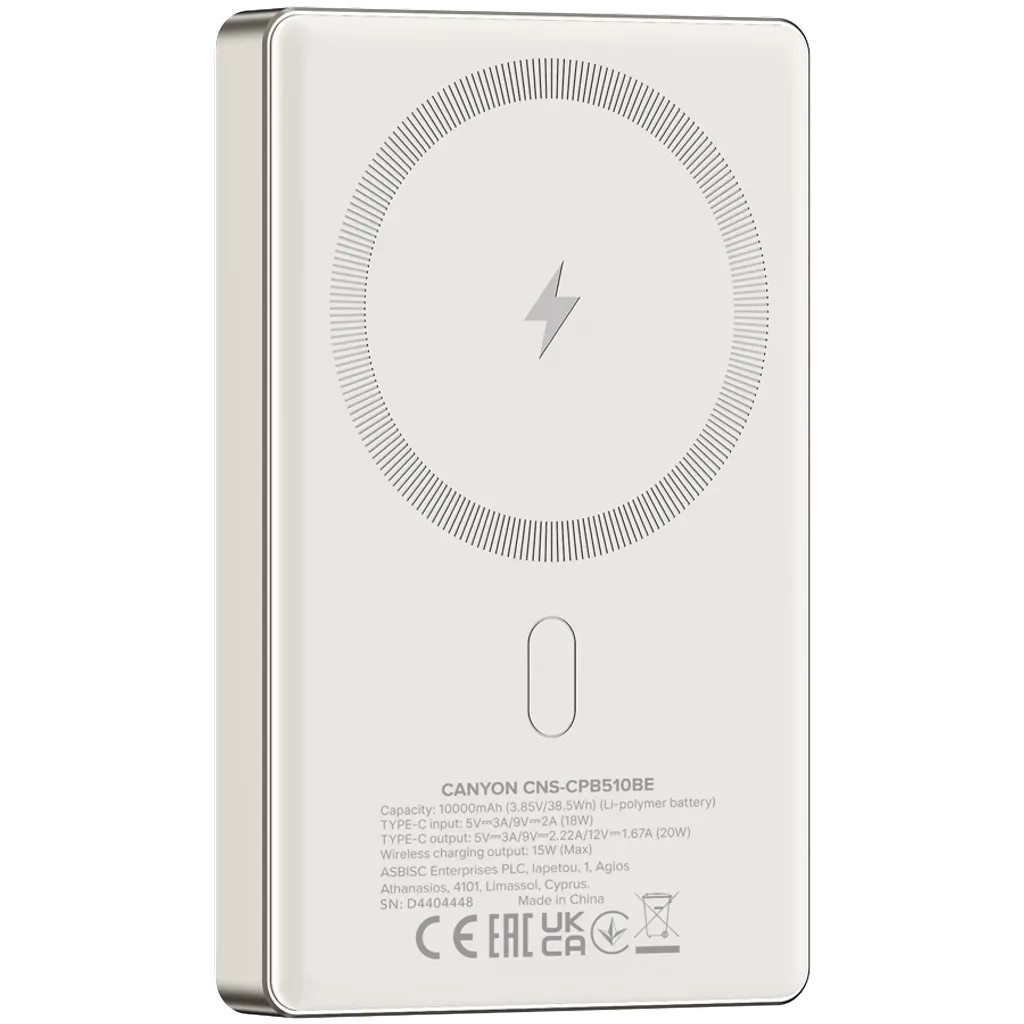 Батарея універсальна Canyon 10000mAh OnPower 510 slim Magsafe PD/20W Beige (CNS-CPB510BE) - зображення 4
