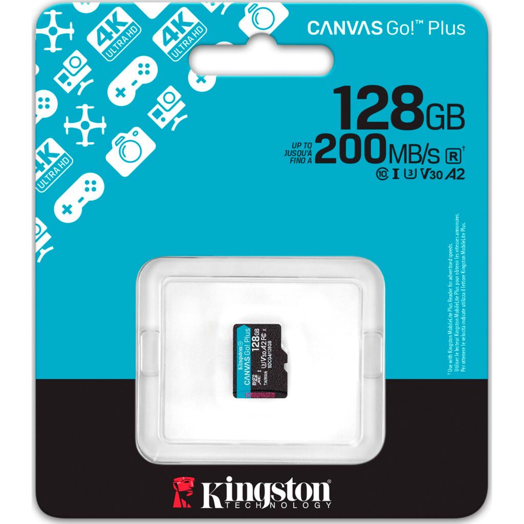 Карта пам'яті Kingston 128GB microSDXC сlass 10 UHS-I U3 V30 A2 Canvas Go Plus G4 (SDCG4/128GBSP) - зображення 3