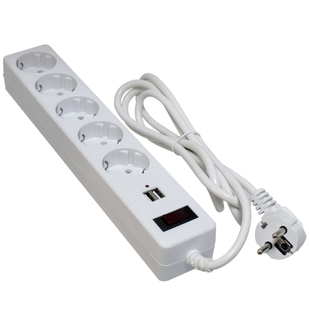 Мережевий фільтр живлення Patron 1.8m + 2 USB 2.0, 2.1A, 5 роз. White (EXT-PN-SP-52-USB-W) - зображення 1