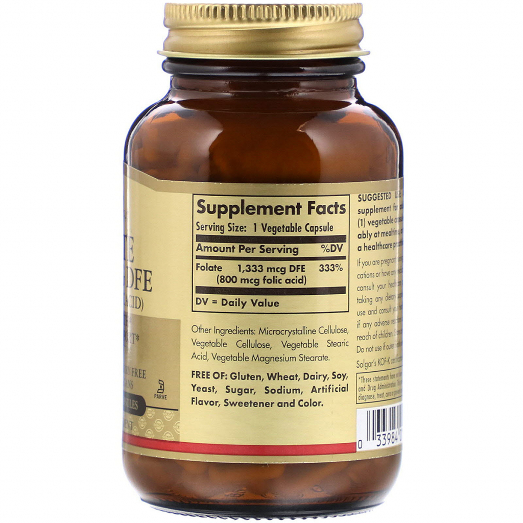 Вітамін Solgar Фолат (В9), Folic Acid, 800 мкг, 250 рослинних капсул (SOL-01101) - зображення 2