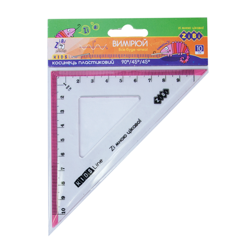 Лінійка ZiBi Kids Line Косинець 100мм з рожевою смужкою, блістер (ZB.5620-10) - зображення 1