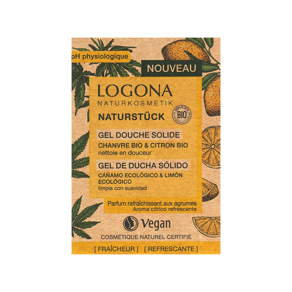 Гель для душу Logona твердий Свіжість з коноплями й лимоном 60 г (4055297147194) - зображення 1