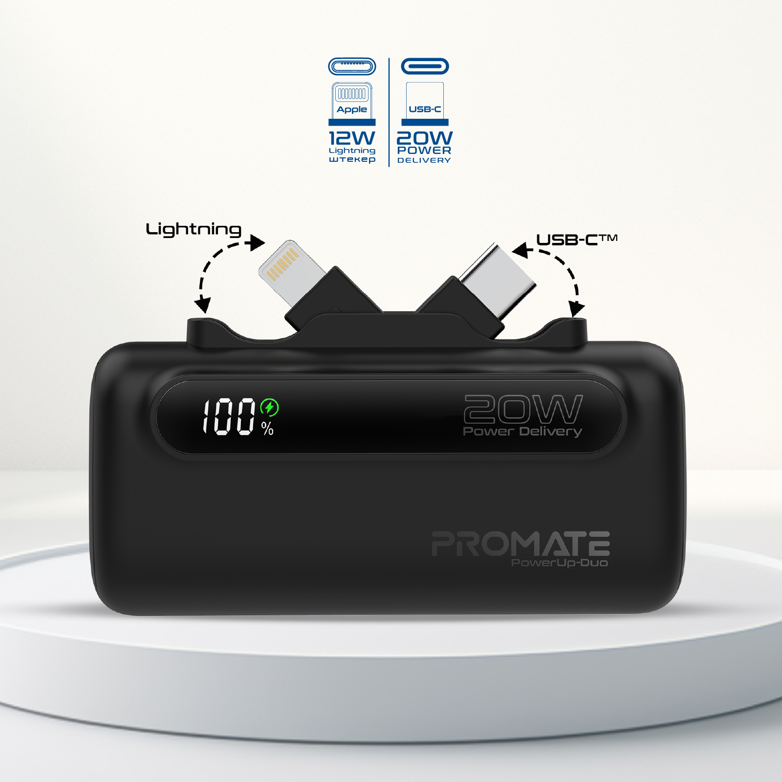 Універсальна мобільна батарея Promate PowerUp-Duo 5000mAh 20W Black - изображение 3