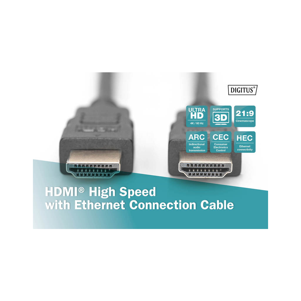 Кабель мультимедійний HDMI to HDMI 1.0m UHD 4K Digitus (AK-330107-010-S) - изображение 3