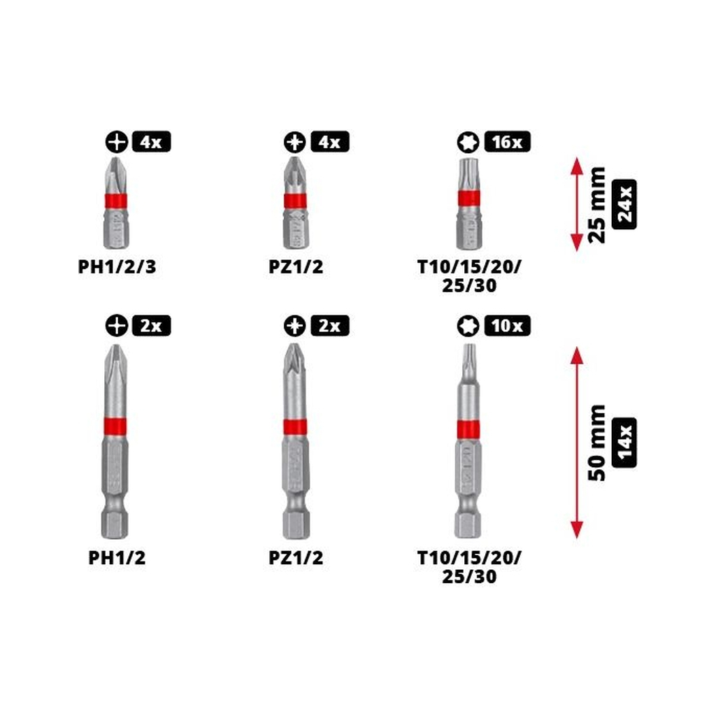 Набір біт Einhell 42шт, HEX, PH, PZ, Torx, 50мм, кейс (118953) - зображення 12