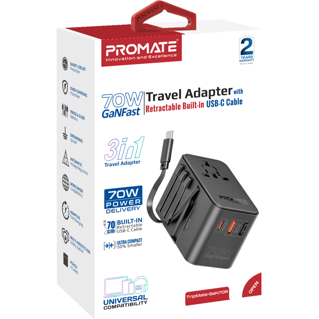 Зарядний пристрій Promate tripmate-gan70r - изображение 2