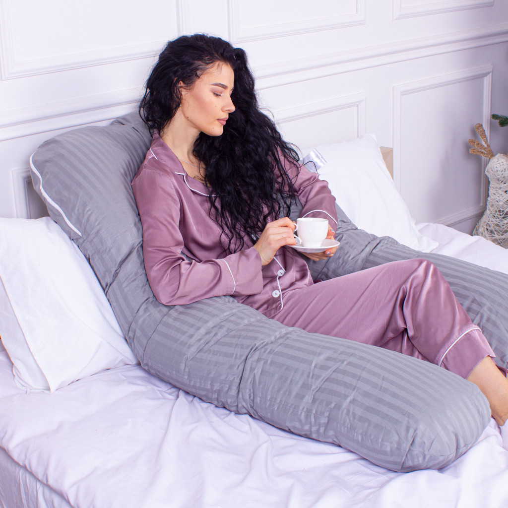 Подушка MirSon для вагітних і відпочинку Satin Stripe №8027 U-подібна Light Gray (2200006178651) - изображение 7