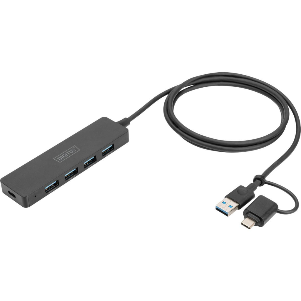 Концентратор Digitus USB-A and USB-C to 4xUSB 1x USB-C 1.2m Black (DA-70236) - зображення 1