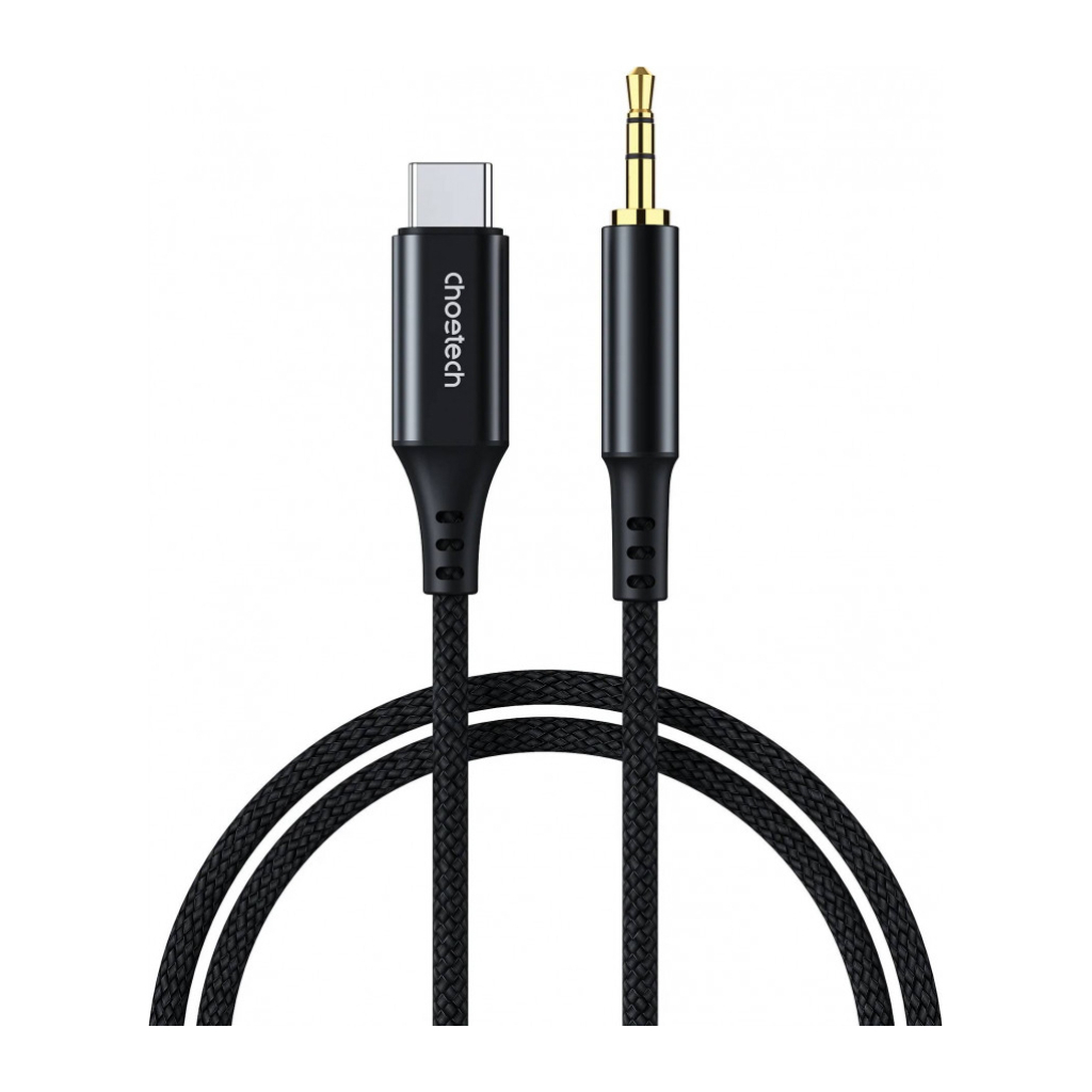 Кабель мультимедійний AUX USB-C to TRS Audio 3.5mm M/M DAC Chip 96kHz 1.0m black Choetech (AUX006) - зображення 1