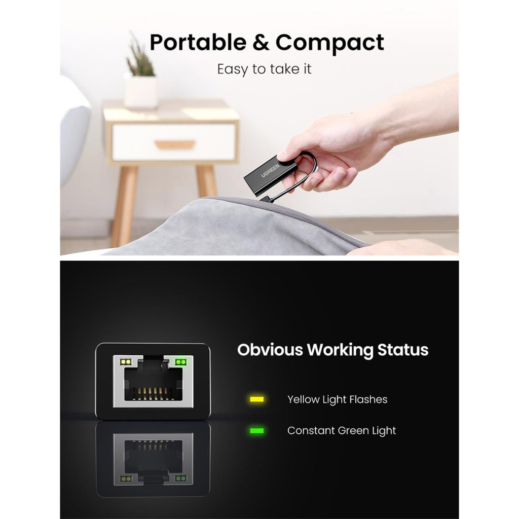 Перехідник USB 2.0 AM to RJ45 Ethernet 100Mbps CR110 Ugreen (20254) - изображение 3