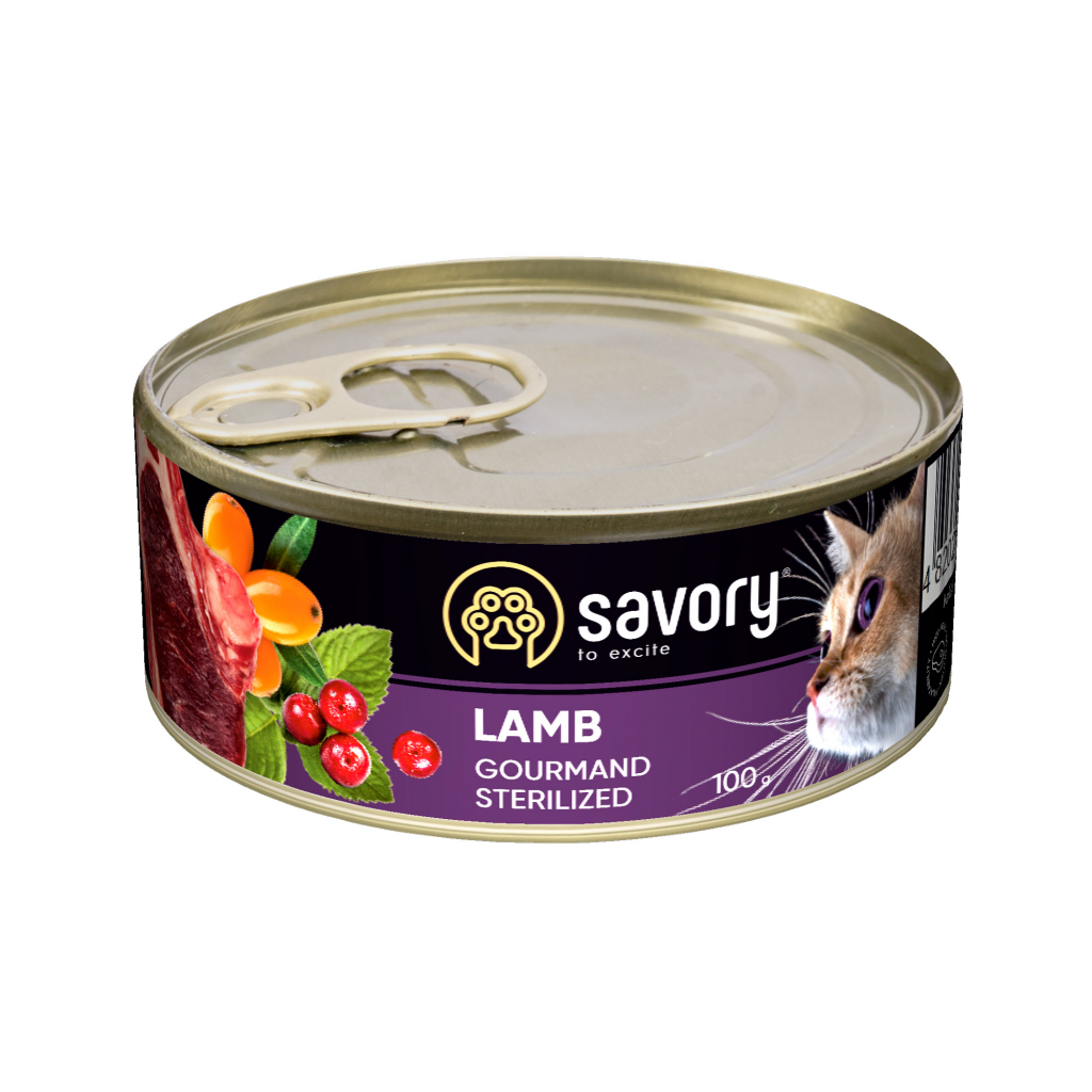 Вологий корм для кішок Savory Cat Can Adult Sterilised ягня 100 г (4820232630716) - зображення 1