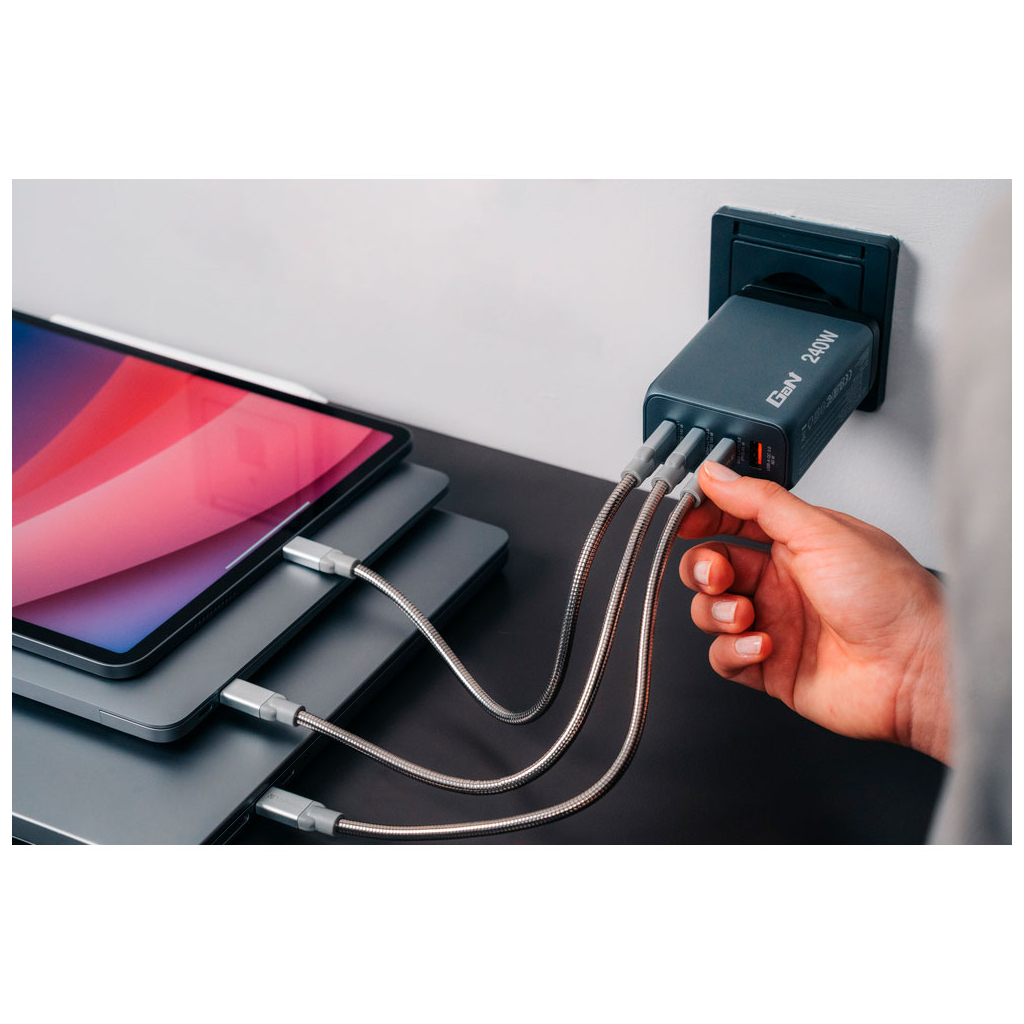 Зарядний пристрій Verbatim GaN 240 W 4 ports (USB-C-140 W,USB-C-100 W,USB-C-65 W /USB-A -3.0) (32205) - зображення 5