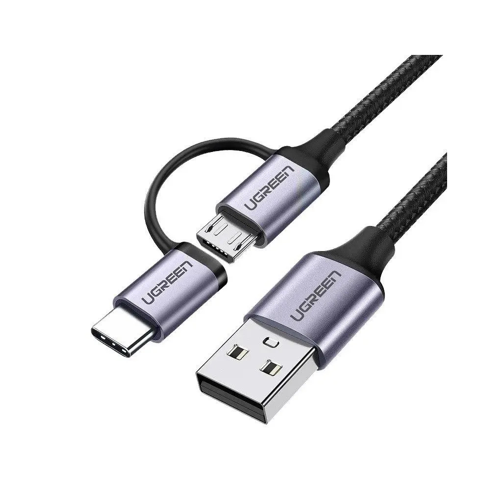 Дата кабель USB 2.0 AM to USB-C + Micro 5P 1.0m 3A US177 black Ugreen (30875) - зображення 1