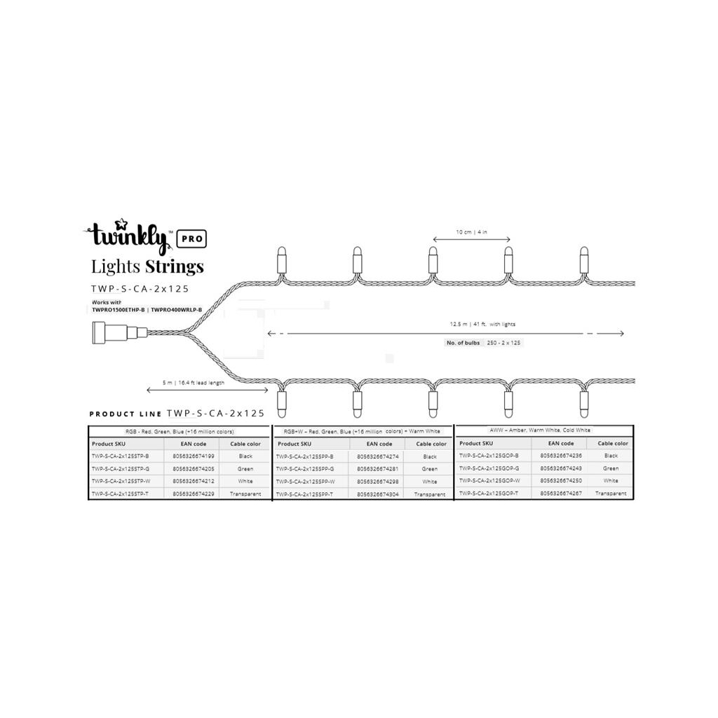 Гірлянда Twinkly Smart LED Pro Strings RGBW 250, подвійна лінія, AWG22, IP65 (TWP-S-CA-2X125SPP-T) - зображення 9
