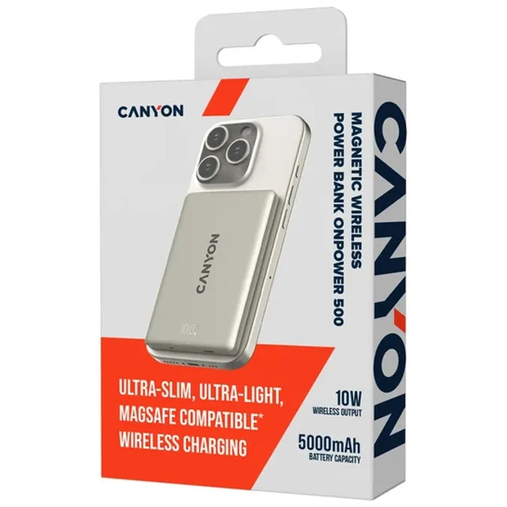 Батарея універсальна Canyon 5000mAh OnPower 500 PD20W Magnetic wireless MagSafe Grey (CNS-CPB500G) - изображение 6