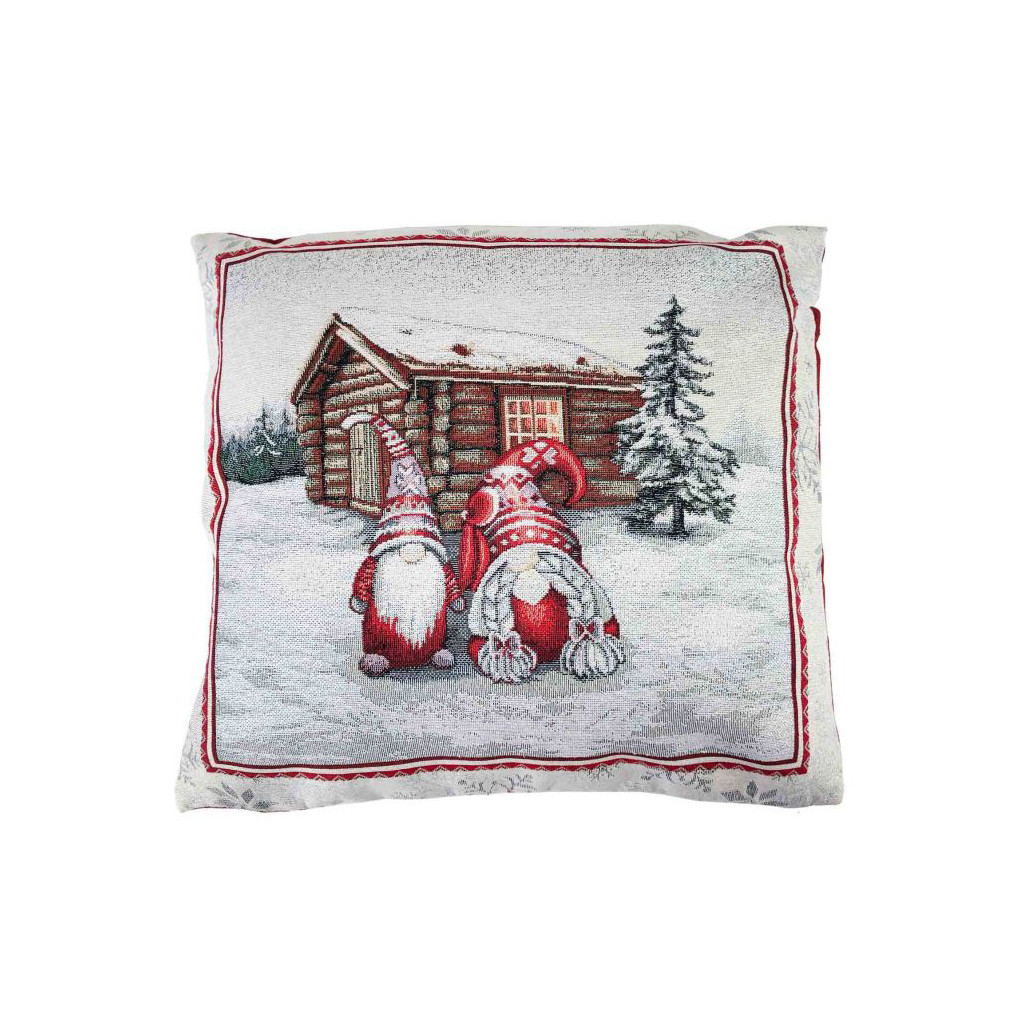 Наволочка Прованс декоративна Snowfall Пара гномів 45х45 см Сіра з червоним (23806) - изображение 1