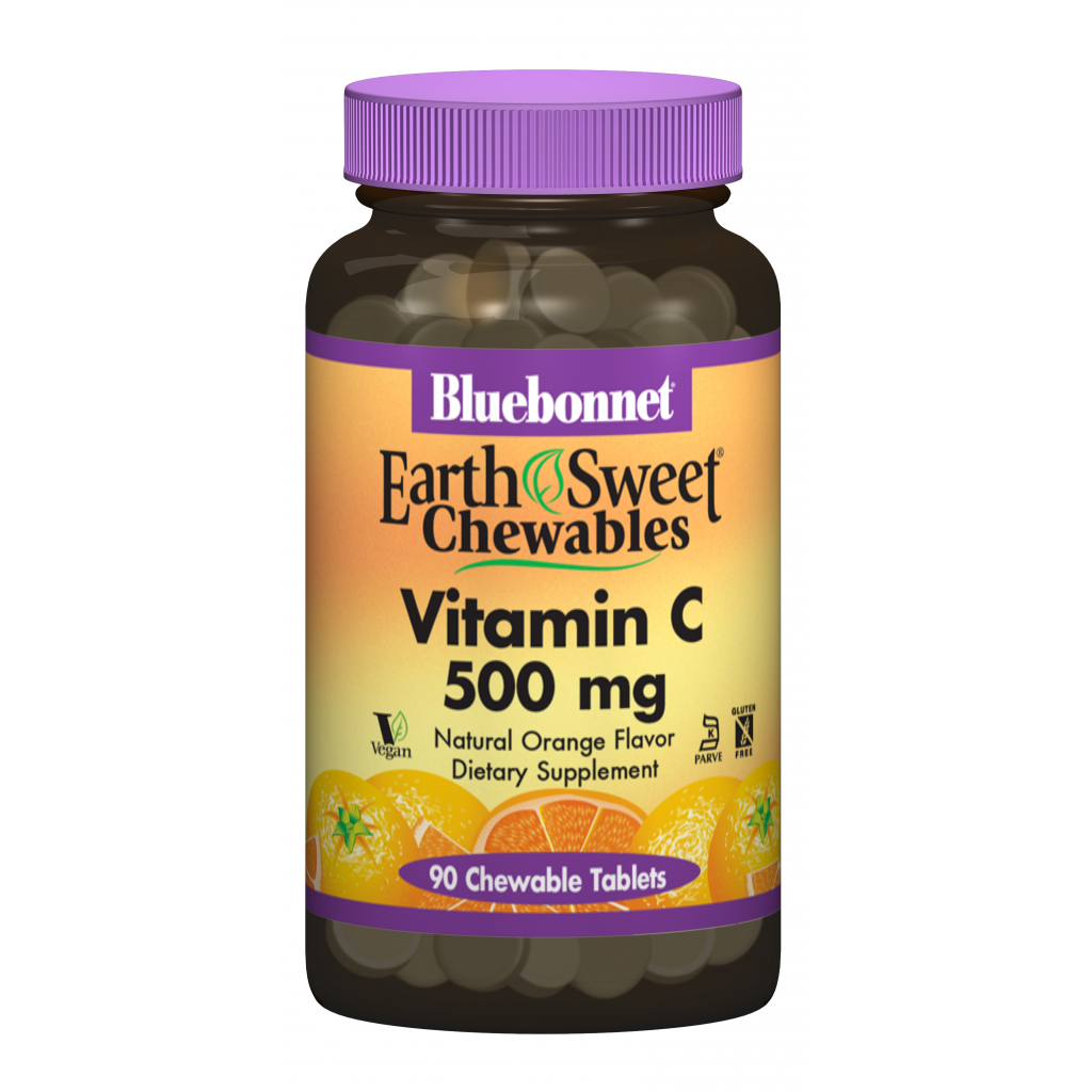 Вітамін Bluebonnet Nutrition Вітамін С, 500мг, Смак Апельсину, Earth Sweet Chewables, 90 (BLB-00505) - зображення 1