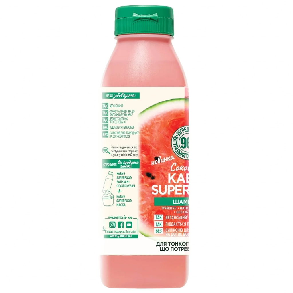 Шампунь Garnier Fructis Superfood Соковитий Кавун для тонкого волосся 350 мл (3600542389099) - зображення 4