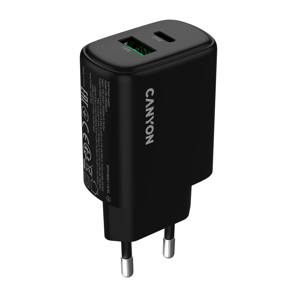 Зарядний пристрій Canyon OnCharge 250 25W 1xPD 1xQC EU Black (CNE-CHA250-31) - зображення 2