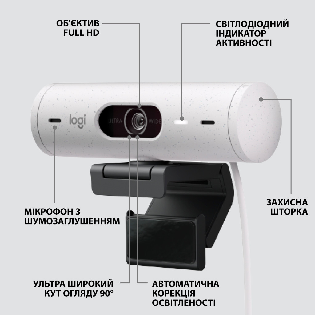 Веб-камера Logitech Brio 500 Off-White (960-001428) - зображення 6
