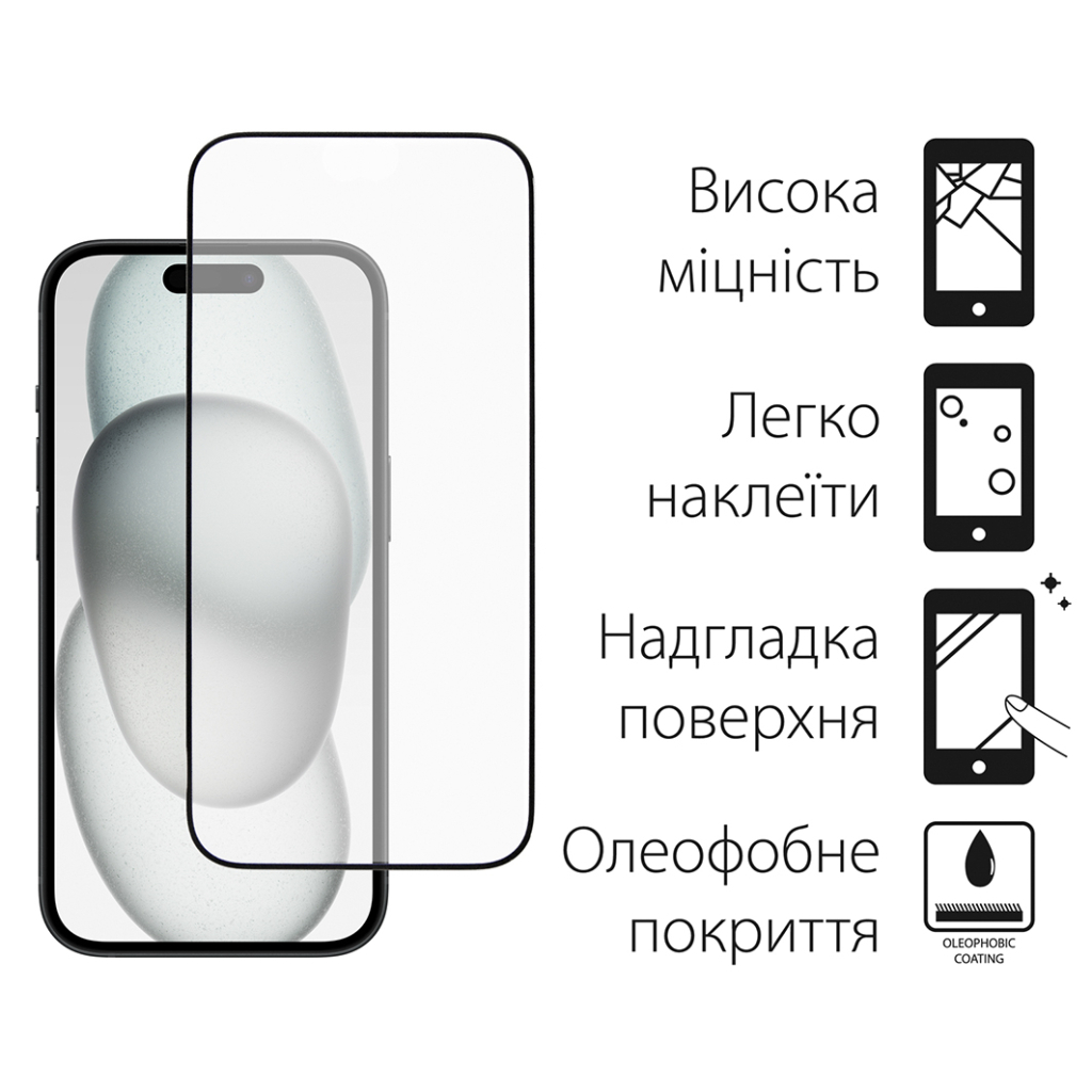 Скло захисне Dengos Full Glue iPhone 15 Plus (black) (TGFG-319) - зображення 2