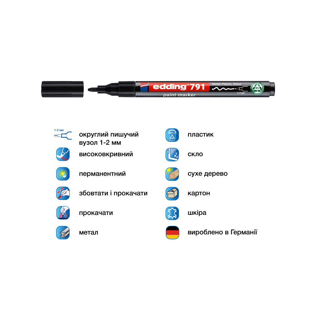 Маркер Edding Paint e-791 1-2 мм круглий чорний (e-791/01n) - зображення 2