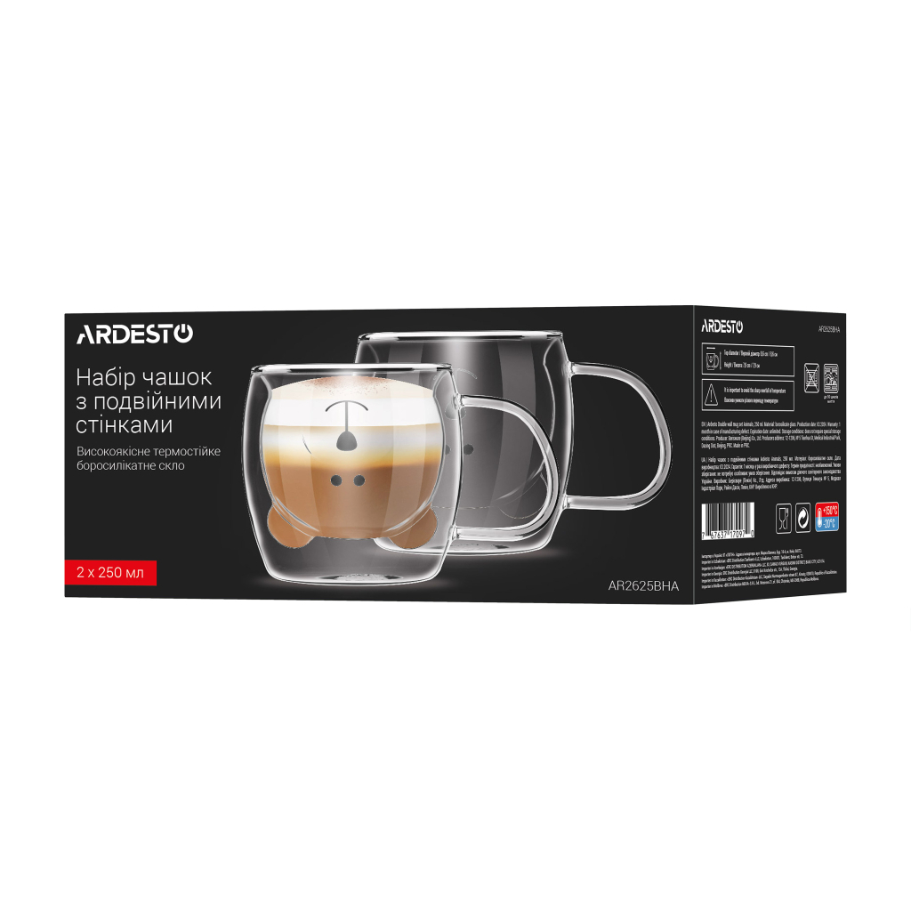 Набір чашок Ardesto Animals BHA 250 мл 2 шт прозорий (AR2625BHA) - зображення 4