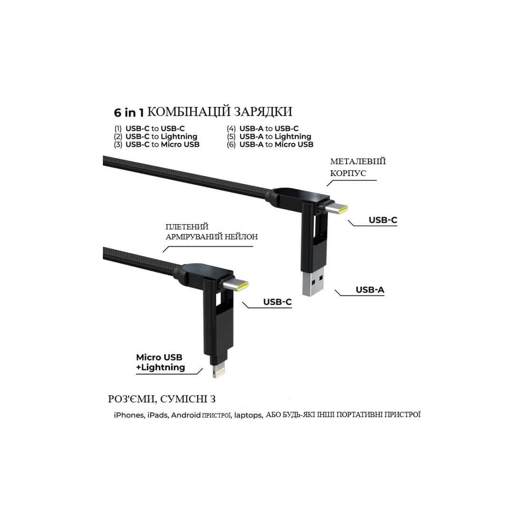 Дата кабель 6in1 inCharge XL 0.3m black Rolling Square (XLS01R) - зображення 3