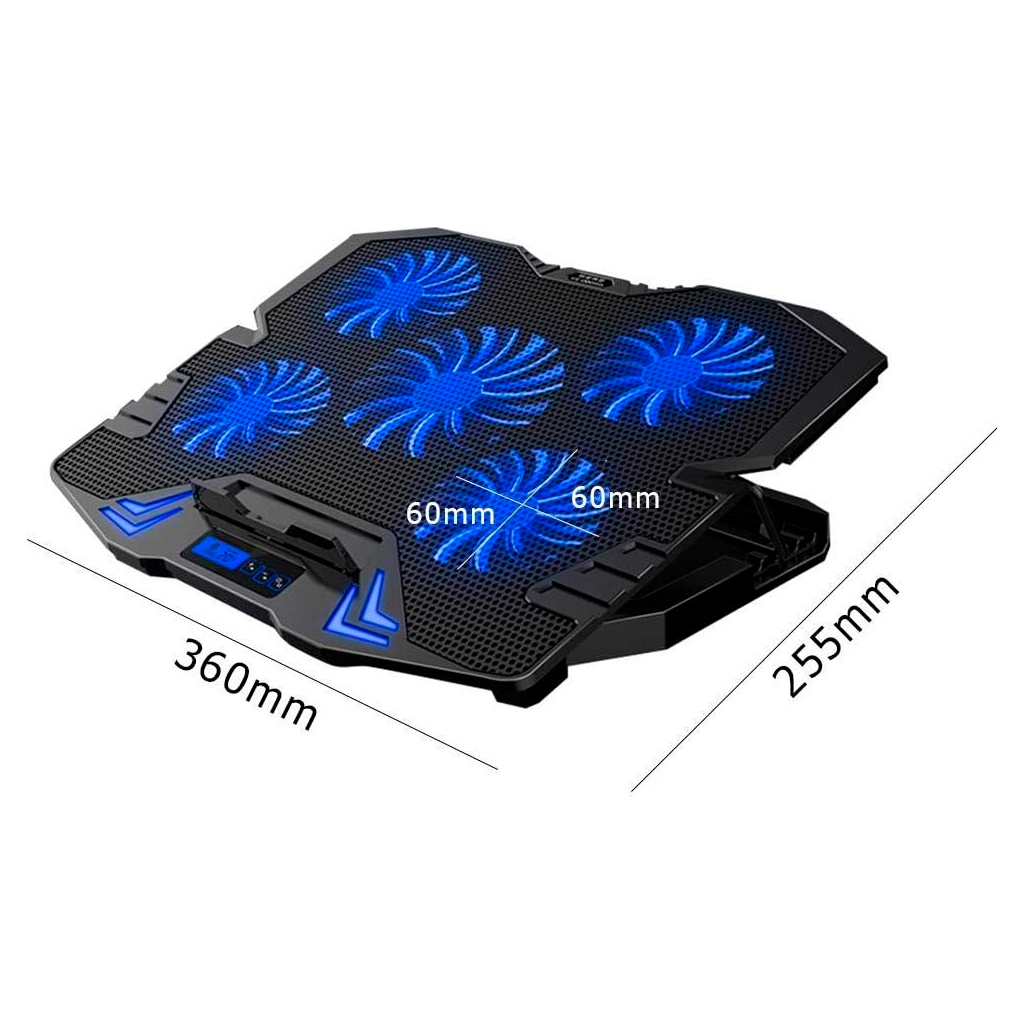 Підставка до ноутбука IceCoorel 10-15", 1*125mm 1400 RPM + 4*70mm 2500 RPM, 2*USB, 365x297x30mm, Blue (K5Bl) - зображення 4
