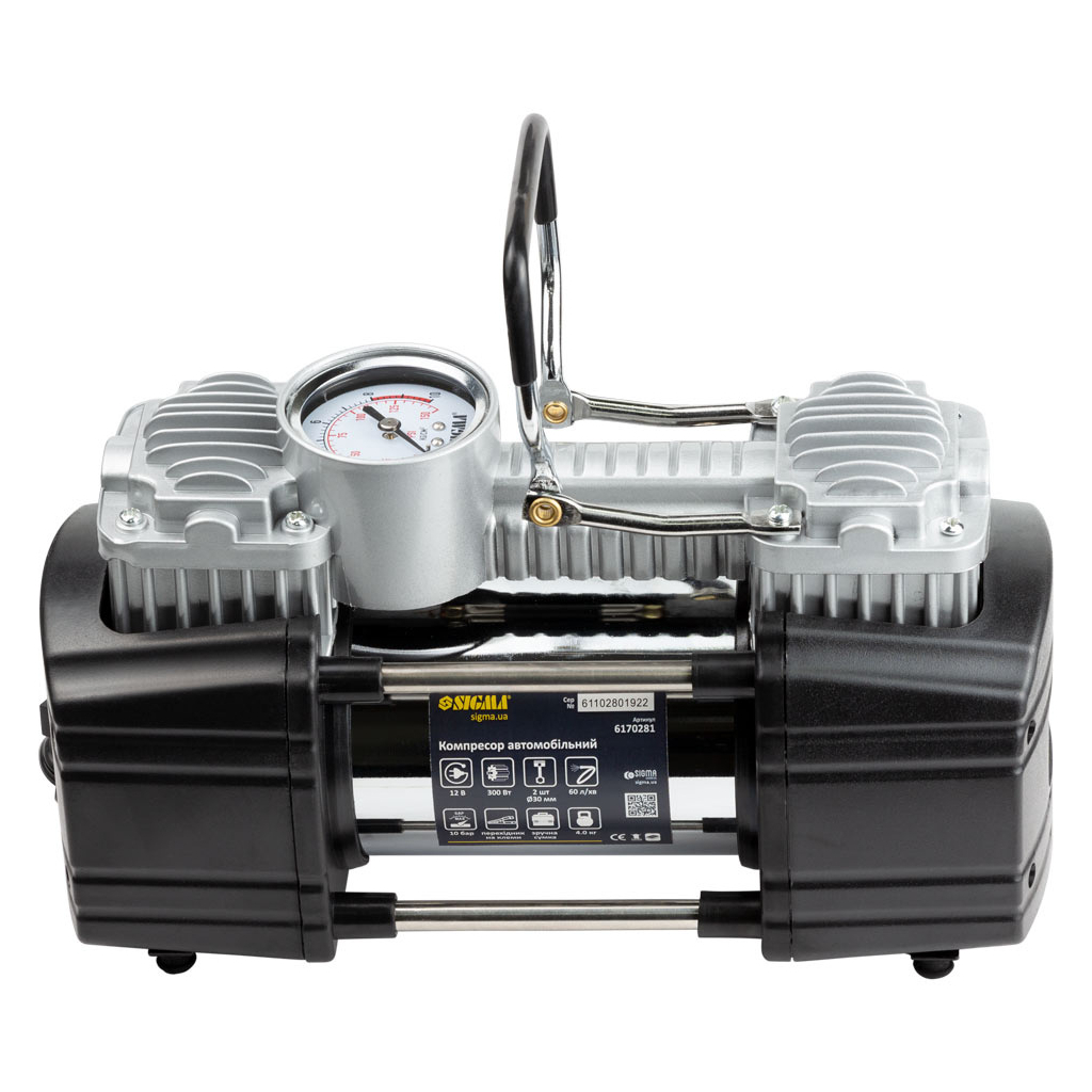 Автомобільний компресор Sigma 12В, 300Вт, 60л/мин, 10бар (6170281) - изображение 3