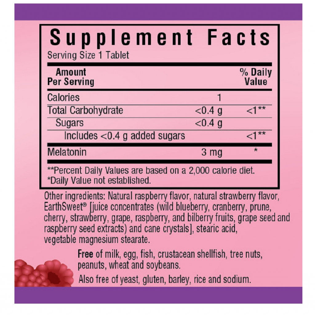 Амінокислота Bluebonnet Nutrition Мелатонін, Melatonin, 3 мг, EarthSweet, Малиновий Смак, 60 ж (BLB0993) - зображення 2