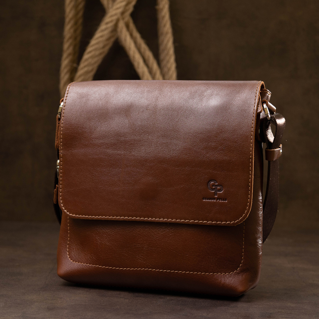 Сумка Grande Pelle Шкіряна чоловіча через плече Коричнева (11567) - зображення 9