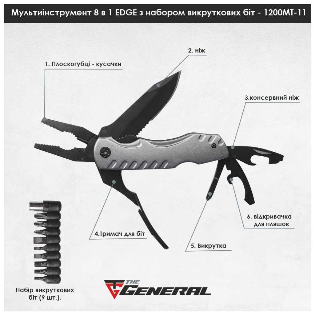 Мультитул TheGeneral Edge у чохлі графітовий (1200TG-11) - зображення 5