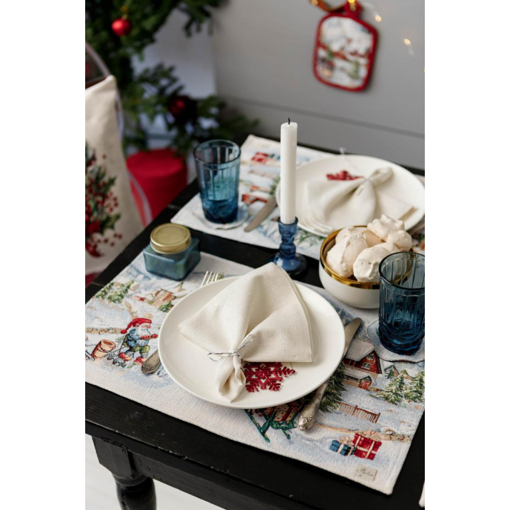 Доріжка на стіл Прованс гобеленова з велюром Снігова зима 40х140 см (036431) - изображение 6