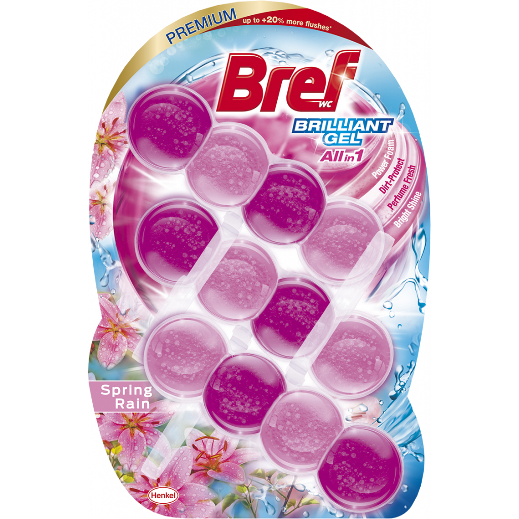 Туалетний блок Bref Блискучий гель Весняний дощ 42 г х 3 шт. (9000101509069) - зображення 1