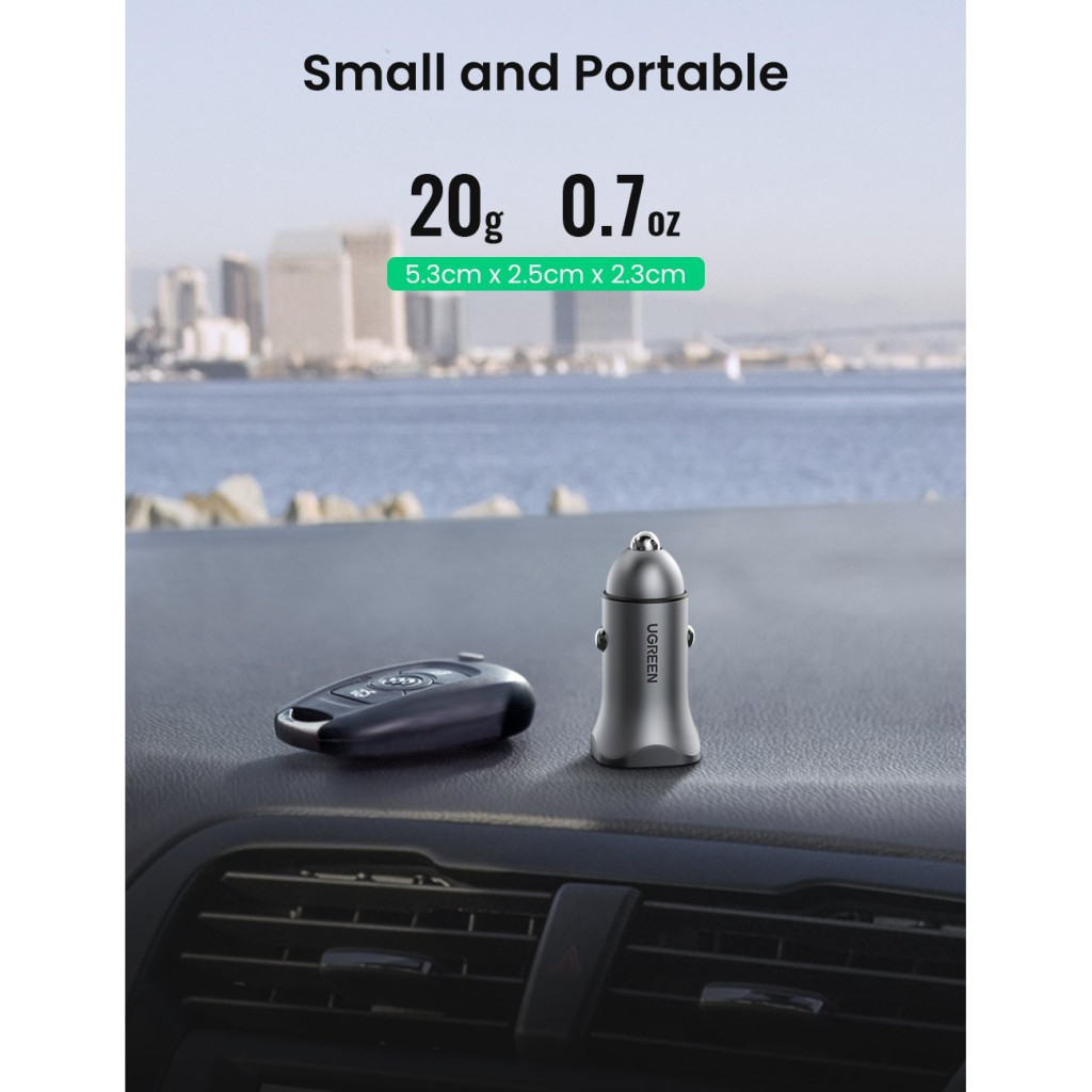 Зарядний пристрій Ugreen CD130 20W USB + Type-C PD Car Charger (Gray) (30780) - зображення 7