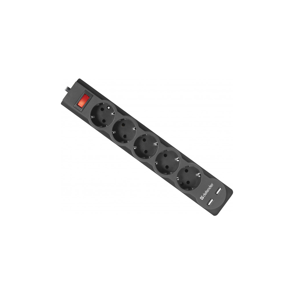 Мережевий фільтр живлення Defender DFS 751, 1.8m, 5роз., 2xUSB (99751) - зображення 1