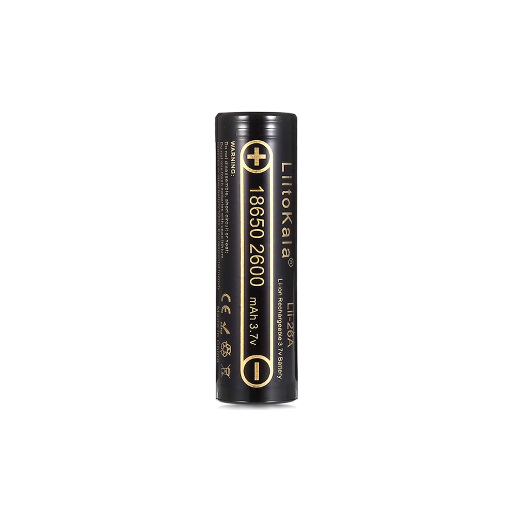 Акумулятор 18650 2600mAh Li-Ion, (2450-2650mah), 3.7V (2.75-4.2V), Blac Liitokala (Lii-26A) - зображення 1