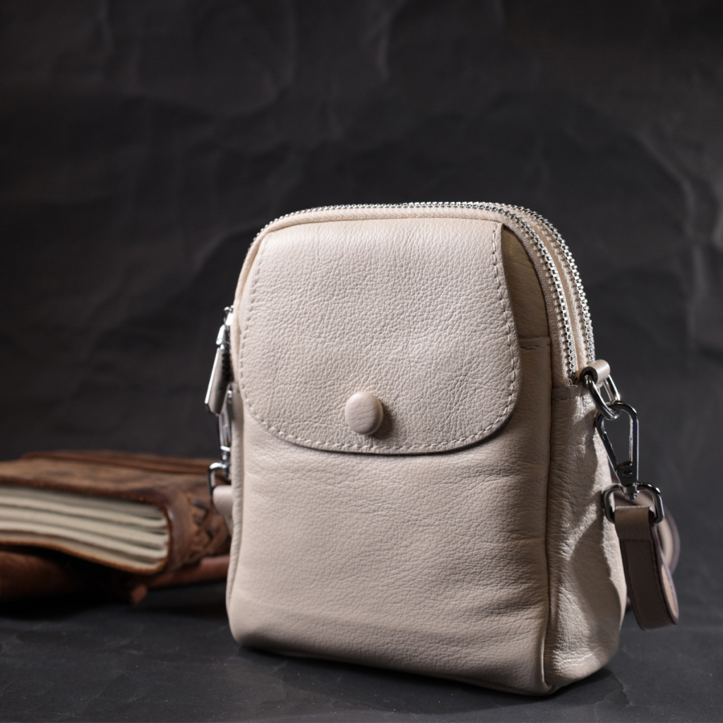 Сумка Vintage Жіноча невелика вертикальна на два відділення з натуральної шкіри Біла (22401) - зображення 8