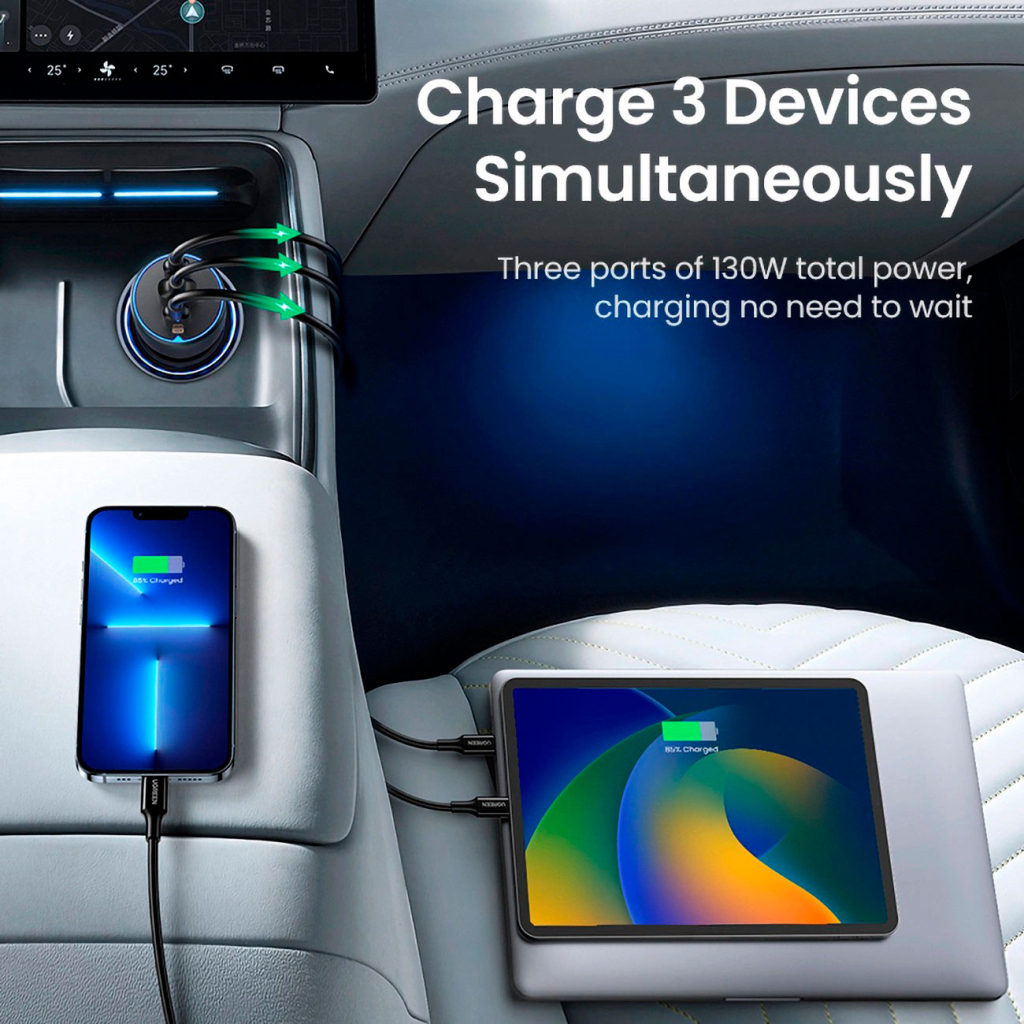 Зарядний пристрій Ugreen 3xUSB 130W (2xUSB-C+USB-A) QC 3.0 black (CD293) (90413) - зображення 7