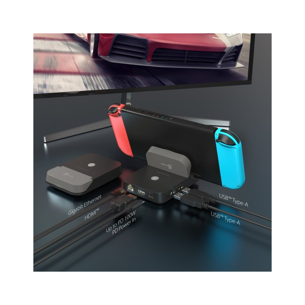 Порт-реплікатор J5create Dock-Station Nintendo Switch (HDMI/PD/USB-A/USB-C/LAN) (JCD620-N) - зображення 6