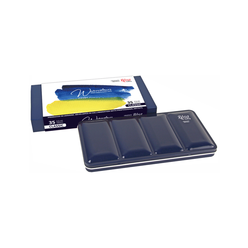 Акварельні фарби Rosa Gallery Класика в металевому пеналі 35 кольорів кювета (4823098536604) - изображение 3