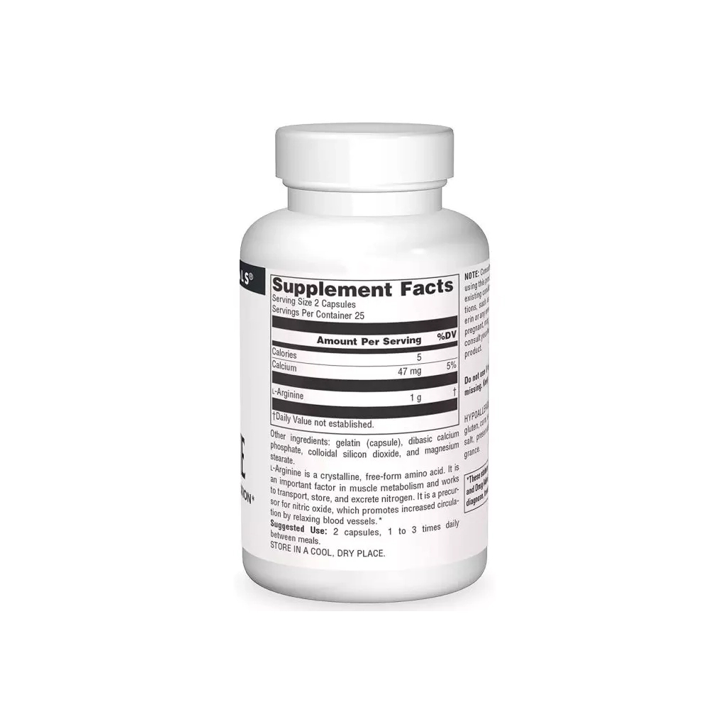 Амінокислота Source Naturals L-Аргінін 500мг, L-Arginine, 50 капсул (SN1686) - зображення 2