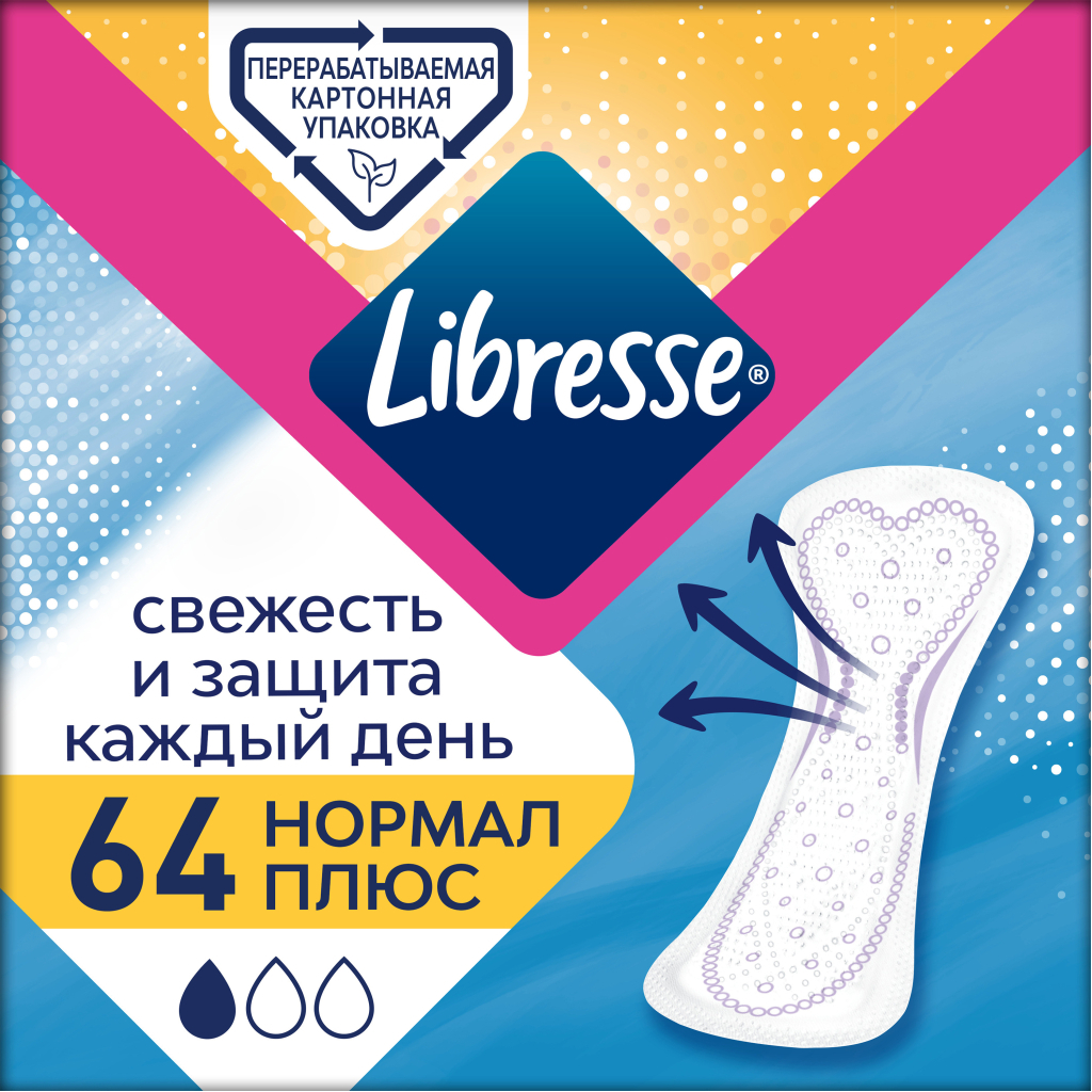 Щоденні прокладки Libresse Daily Fresh Plus Normal 64 шт. (7322540757187) - зображення 1
