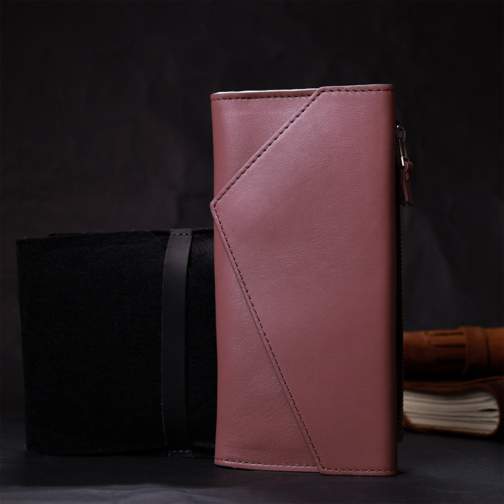 Гаманець Grande Pelle З монетницею зовні з натуральної шкіри Пудровий (11648) - зображення 11