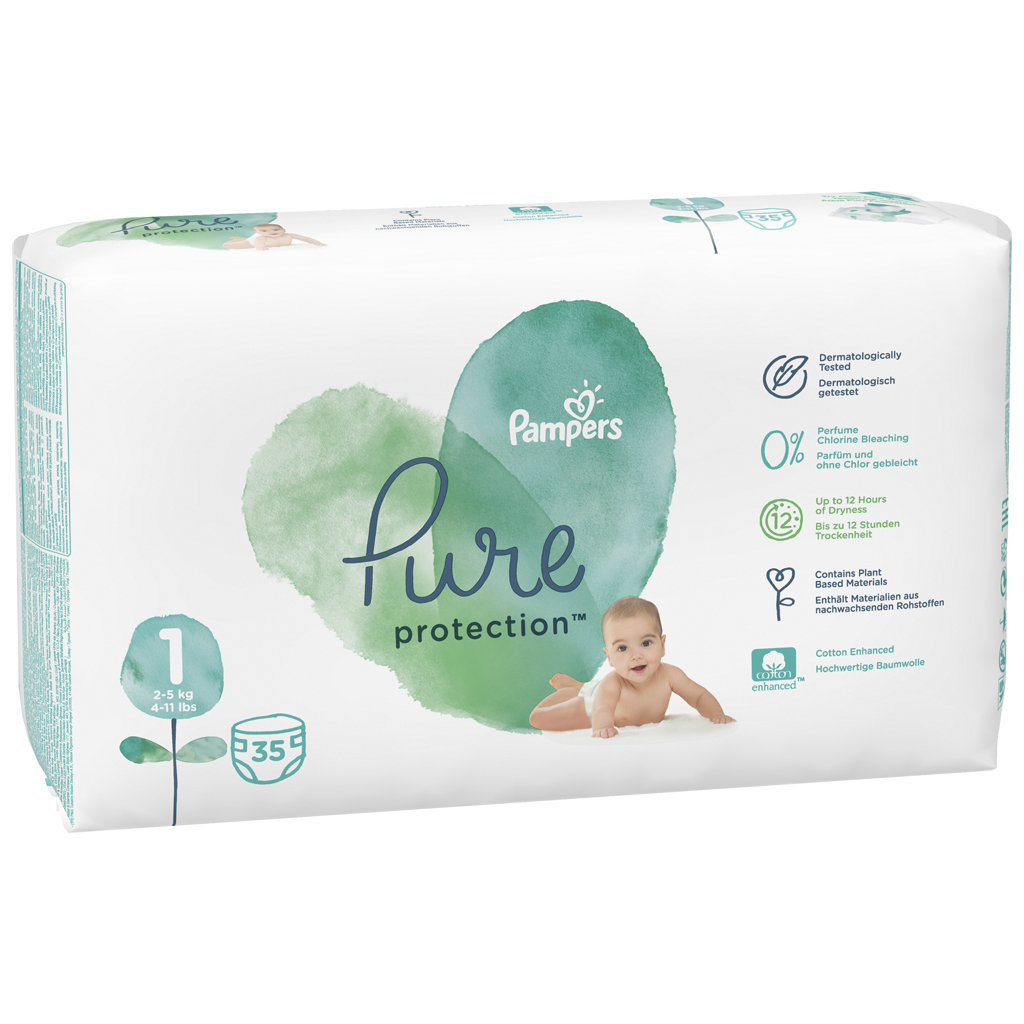 Підгузки Pampers Pure Protection Розмір 1 Newborn 2-5 кг 35 шт. (8001841023120) - зображення 3